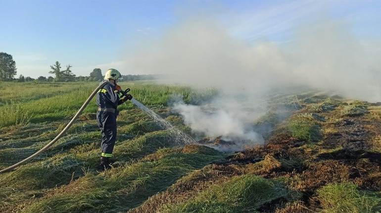 На Переяславщині горіло пів гектара сінокосу: рятувальники гасили вогонь та визволяли свою техніку