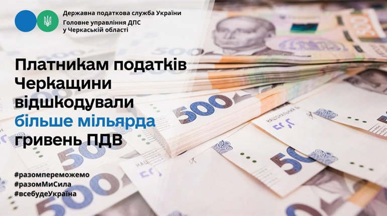 Платникам податків Черкащини відшкодували більше мільярда гривень податку на додану вартість