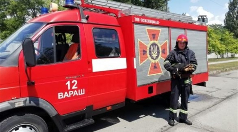 Щоб допомогти літній жінці потрапити додому, рятувальники у Вараші піднялись драбиною на 8 поверх