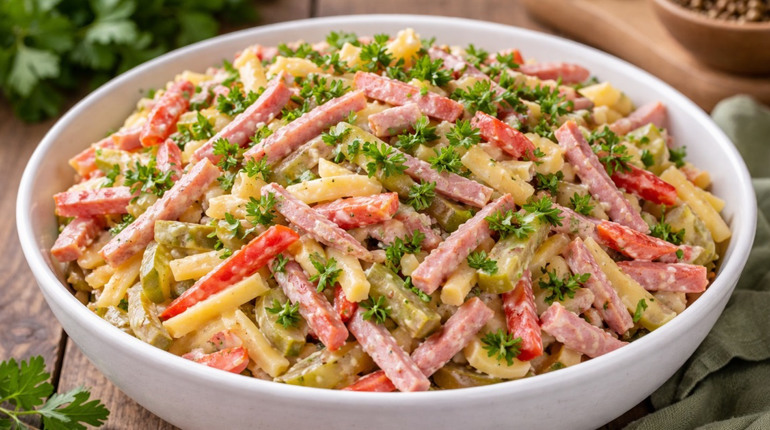 Рецепт дня: салат із шинкою, сиром та огірками