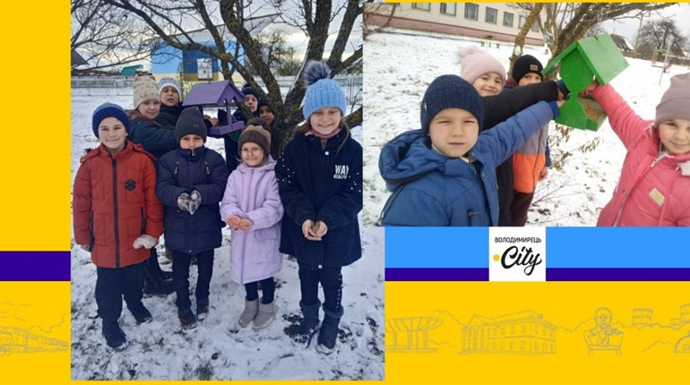 З першим снігом у Красносіллі школярі влаштували годівниці птахам