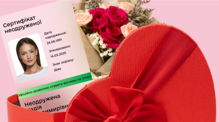 Подарунок до Дня закоханих: у "Дії" запустили унікальний сертифікат для неодружених