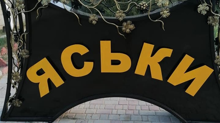 Фотофакт: у Яськах до дня села зробили вказівника, який прикрашає велетенський герб 