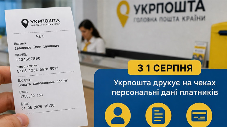 Укрпошта почала друкувати на чеках персональні дані: що варто знати клієнтам