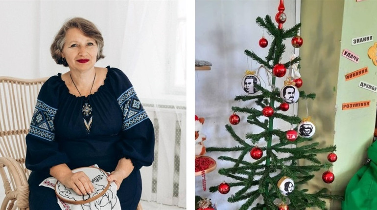 Вчителька Ніжинської гімназії №6 Ірина Гузь виготовляє кульки з портретами українських діячів