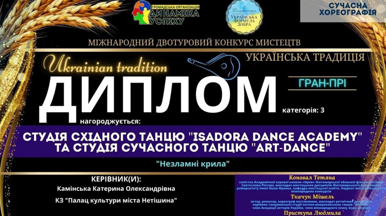 Нетішинські танцювальні колективи стали переможцями міжнародного конкурсу мистецтв