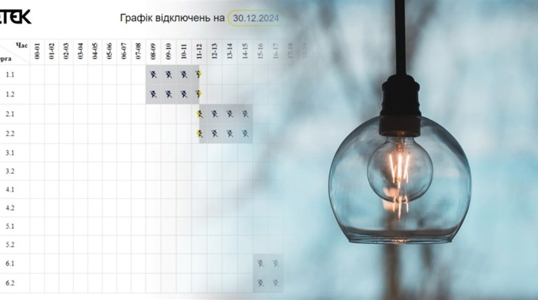 Прогноз погодинних відключень на 30 грудня