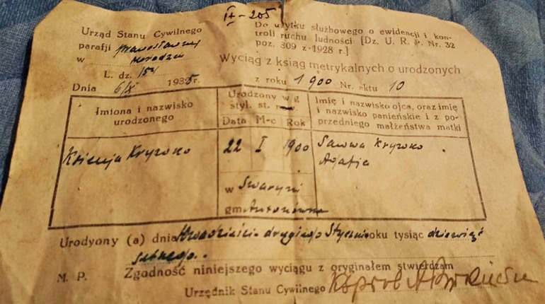 Житель Городця на горищі знайшов документ 1935 року. Це метричний документ прабабусі