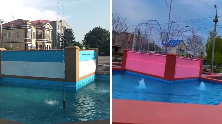 Із синьо-жовтого перефарбували у рожевий: загарбники зіпсували фонтан у Генічеську
