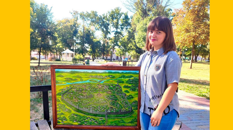 Храми, полкова канцелярія, цегельня: Каріна Тренбач з Гадяча відтворила на полотні Гадяцьку фортецю