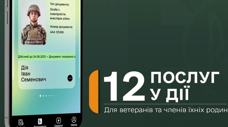 Ветерани та члени їхніх родин зможуть отримати 12 послуг у Дії