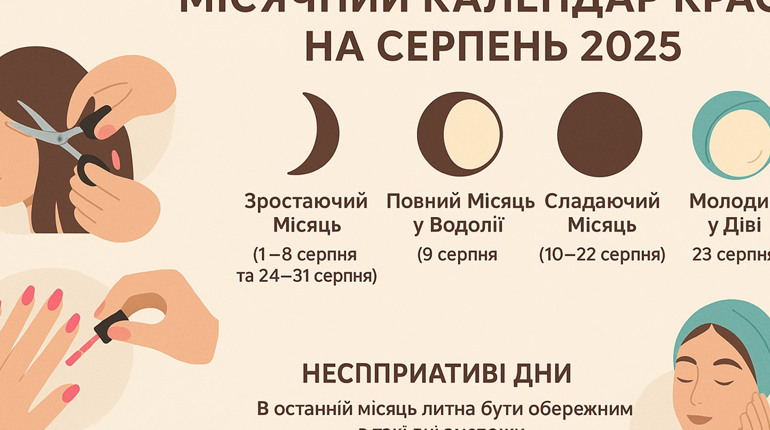 Місячний календар краси на серпень 2025: найкращі дні для процедур
