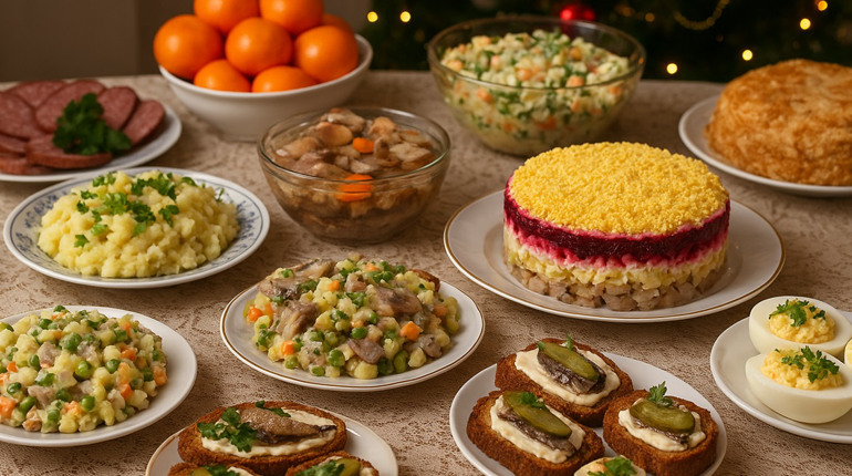 Новорічний стіл 90-х: топ страв, які створювали смак Нового року минулої епохи