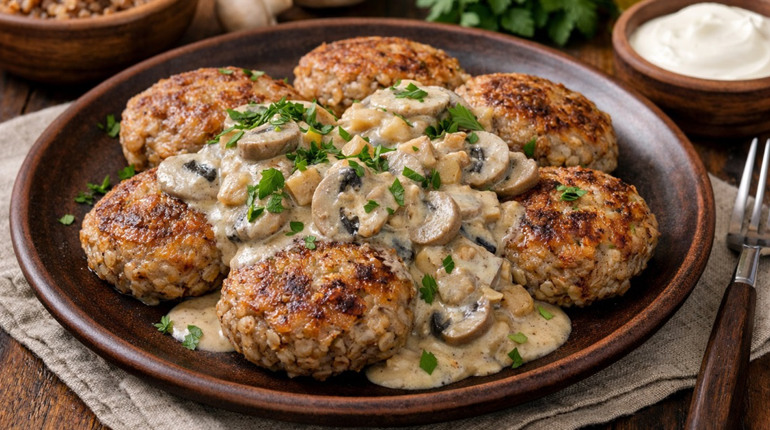 Рецепт дня: гречаники з грибною підливою