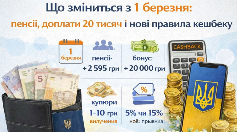 Березень-2026: кому підвищать виплати, які купюри зникнуть і що буде з цінами