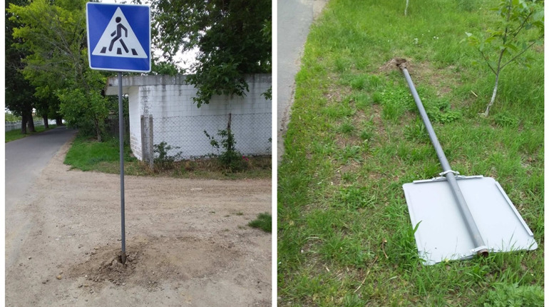 У Біляївці в мікрорайоні селища комусь не подобаються дорожні знаки: їх виривали і викидали двічі