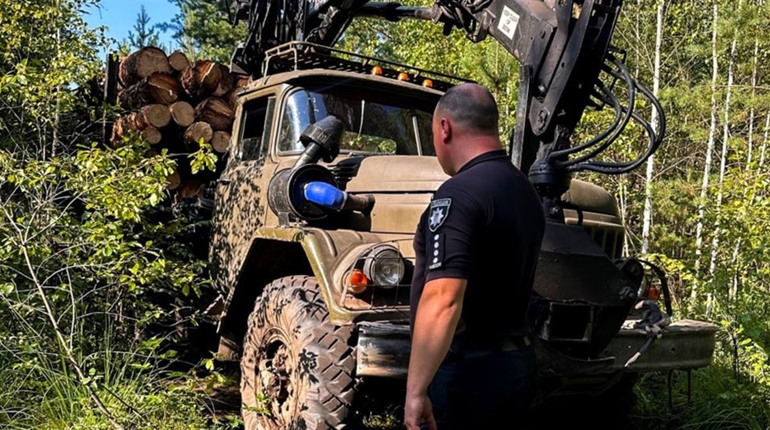 На Рокитнівщині спіймали водія вантажівки, який перевозив незаконно зрубані дерева