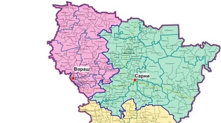 За новою картою поділу на Рівненщині пропонують утворити чотири райони. Один з них – у Вараші