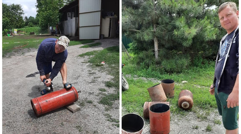 У Мирному мешканці з газових балонів зробили 8 сміттєвих урн і встановили їх по Центральній вулиці