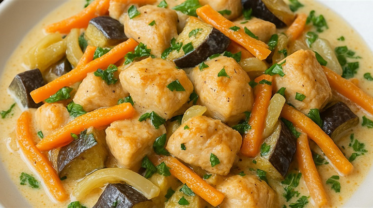 Рецепт дня: куряче філе з овочами у сметанному соусі