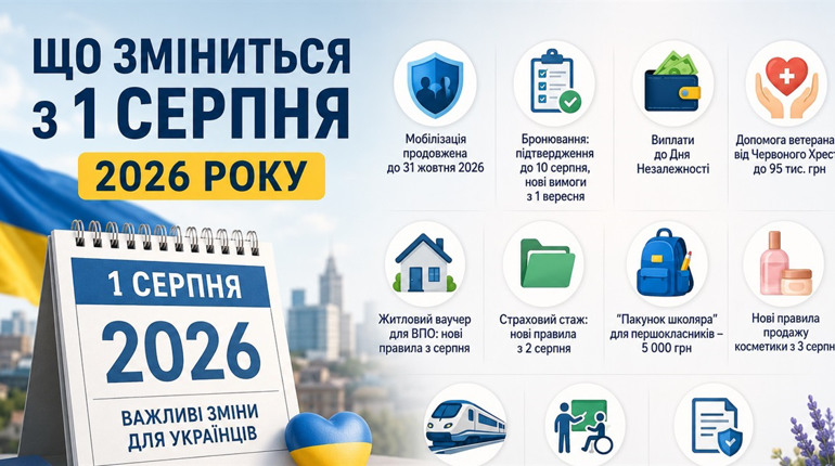 Що зміниться для українців із серпня: нові правила стажу, бронювання та підтримка першокласників