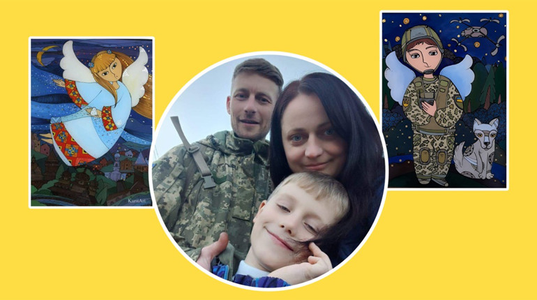 Малює янголів: Наталя Курій-Максимів збирає гроші військовим і на реабілітацію своєму чоловіку