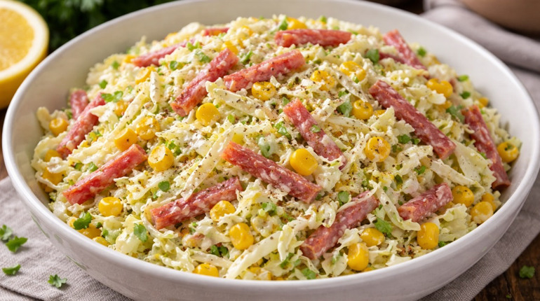 Рецепт дня: салат із пекінської капусти з салямі та кукурудзою