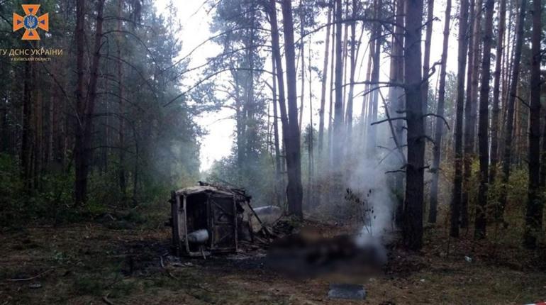 У лісі на Київщині загинув чоловік, який автомобілем наїхав на міну й вона вибухнула