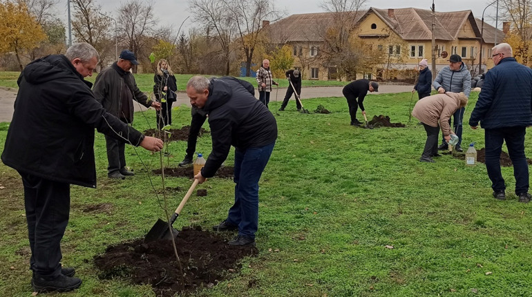 Чиновники Нової Каховки висадили 10 саджанців лип у Кривому Розі