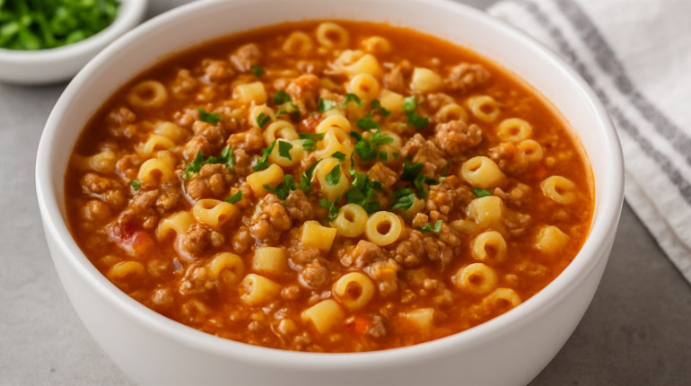 Рецепт дня: швидкий суп із фаршем та макаронами