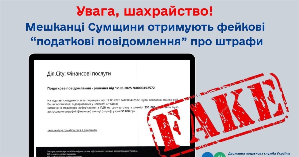 Нова схема шахрайства на Сумщині. Мешканці отримують фальшиві повідомлення  про податкові штрафи – ШосткаNews.City