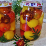 Помідори з чорнобривцями