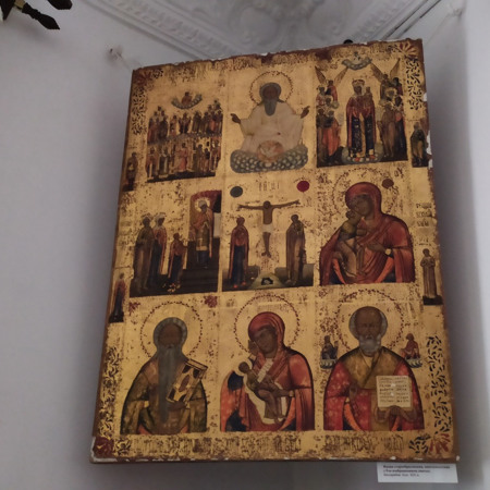 Икона старообрядческая, многосюжетная, с 9-ю изображениями святых. Бессарабия, конец 19 века.