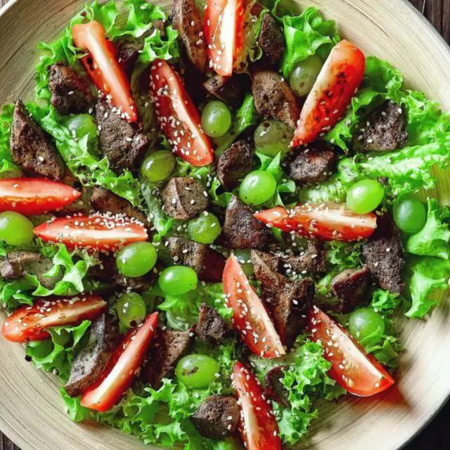 Теплий салат з курячою печінкою та виноградом