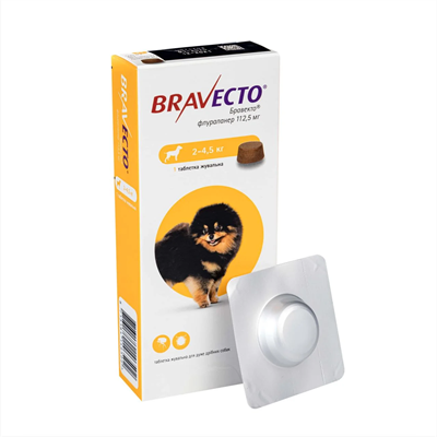 Таблетки Bravecto 2-4,5 кг (Бравекто) від бліх і кліщів для собак